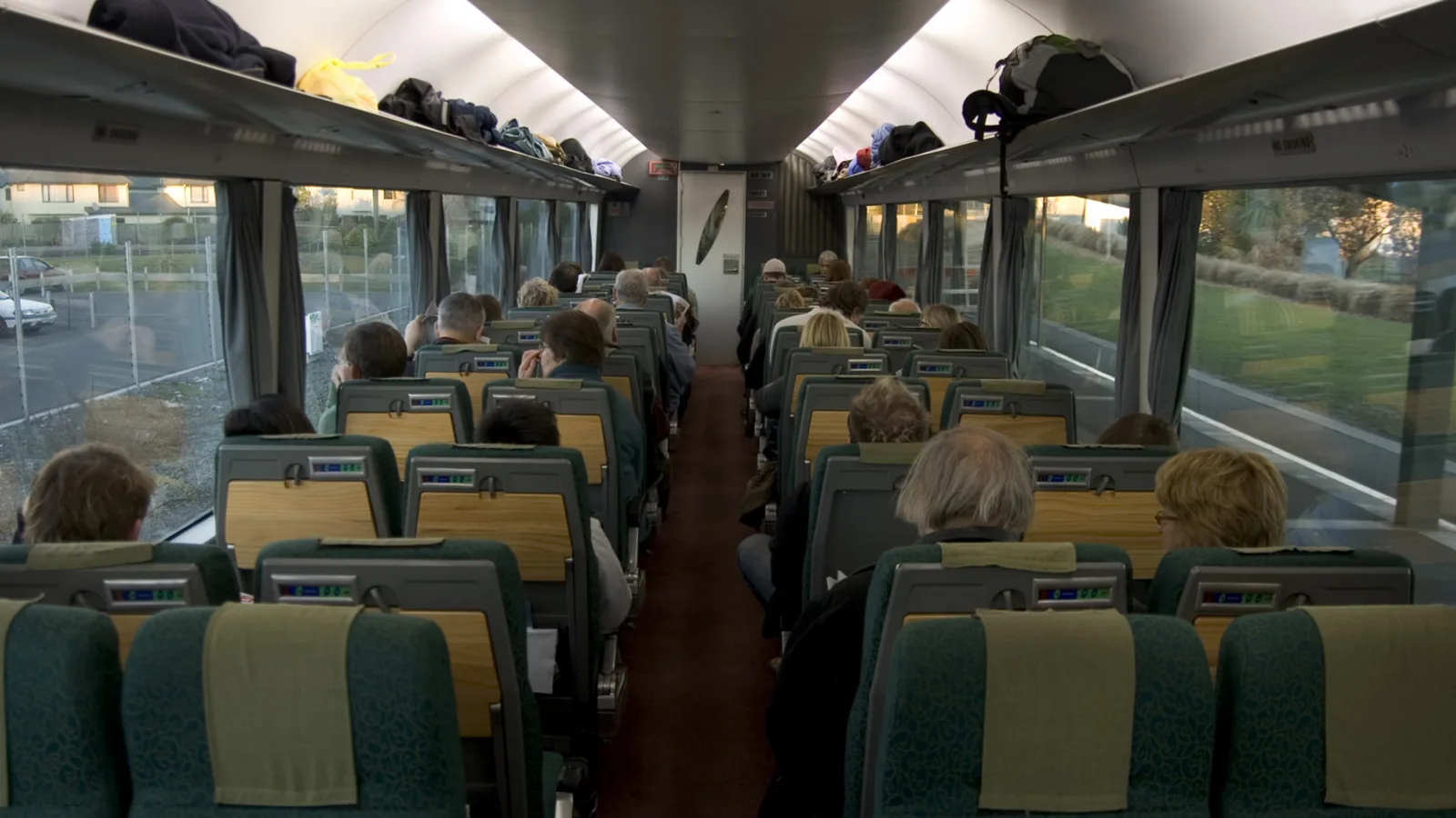 Scenic train travelling through New Zealand