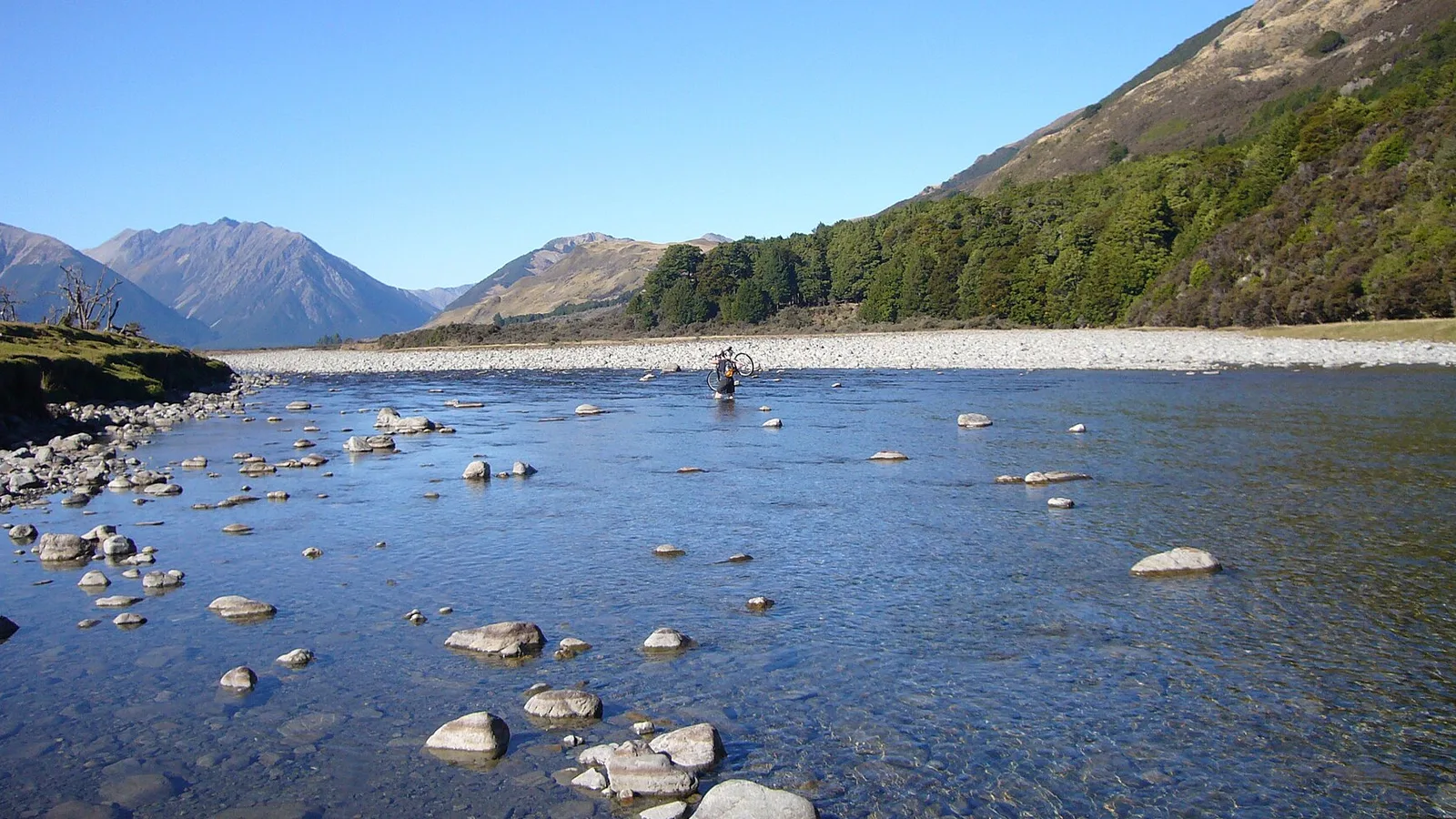 Fast New Zealand river crossing a backcountry route