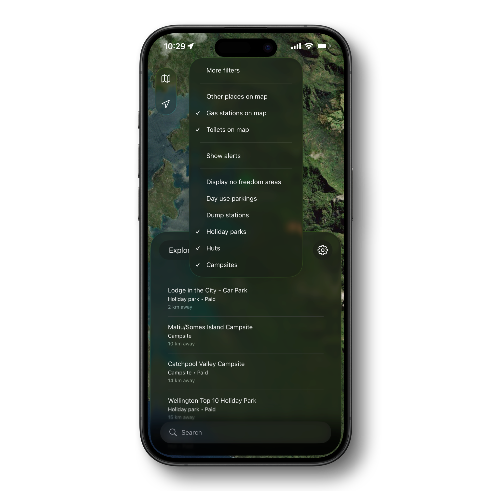 Filters for facilities like toilets, water, and powered sites