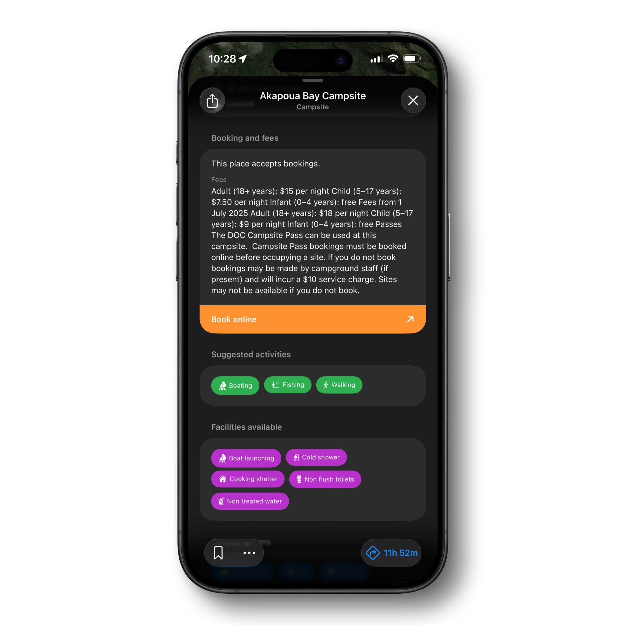DOC hut details with passes, capacity, and access notes